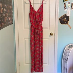 Floor length pink floral jumpsuit